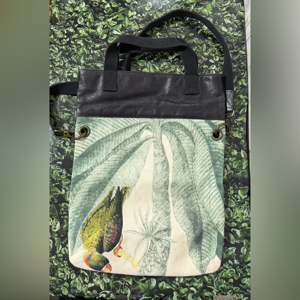 Anthropologie Jasper & Jeera Parrot Print Satchel with Black Leather Strap - Picture 10 of 15